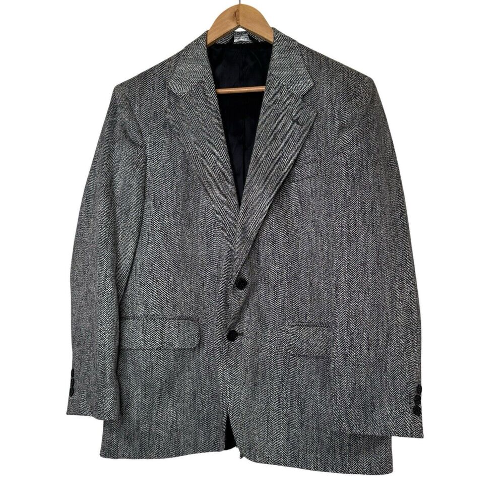 Vintage Cartier Herringbone Tweed Blazer Union Made in USA Preppy Mens 42R *Read